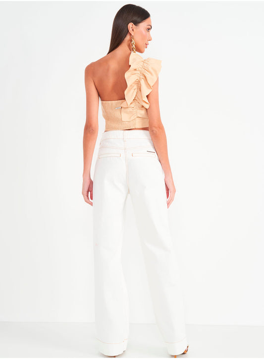 Jeans blanco con pespuntes