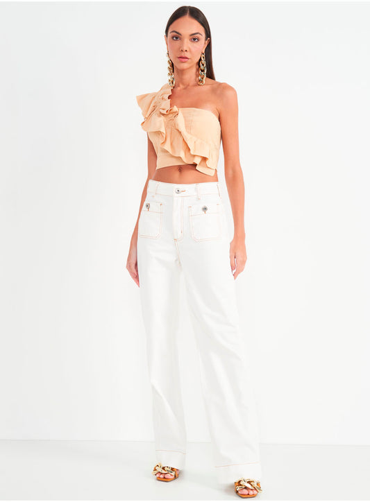 Jeans blanco con pespuntes